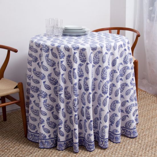 Malabar Multi-Paisley Round Tablecloth - Deep Blue
